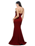 RightBrides Hayat Long Sheath Sweetheart Strapless Floor Length Sleeveless Burgundy Stretch Crepe Bridesmaid Dress