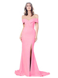 RightBrides Lemus Long Mermaid Sweetheart Floor Length Off the Shoulder Hot Pink Stretch Crepe Bridesmaid Dress
