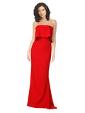 RightBrides Mark  A-Line Strapless Floor Length  Red Stretch Crepe Bridesmaid Dress