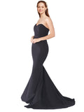 RightBrides Nana Long Mermaid Strapless Sweetheart Floor Length Sleeveless Black Stretch Crepe Bridesmaid Dress