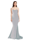 RightBrides Nana Long Mermaid Strapless Sweetheart Floor Length Sleeveless Oyster Silver Stretch Crepe Bridesmaid Dress