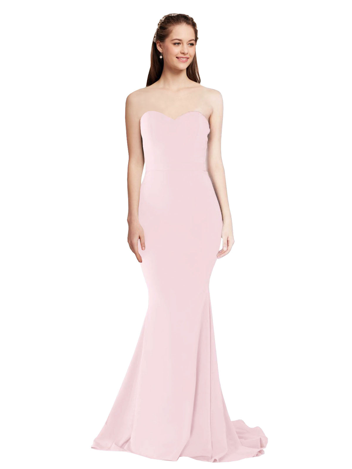 RightBrides Nana Long Mermaid Strapless Sweetheart Floor Length Sleeveless Pink Stretch Crepe Bridesmaid Dress