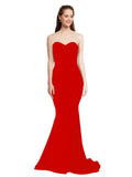 RightBrides Nana Long Mermaid Strapless Sweetheart Floor Length Sleeveless Red Stretch Crepe Bridesmaid Dress