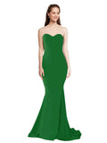 RightBrides Nana Long Mermaid Strapless Sweetheart Floor Length Sleeveless Shamrock Green Stretch Crepe Bridesmaid Dress