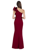 RightBrides Topia Long Sheath One Shoulder Floor Length Sleeveless Burgundy Stretch Crepe Bridesmaid Dress