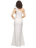RightBrides Topia Long Sheath One Shoulder Floor Length Sleeveless Ivory Stretch Crepe Bridesmaid Dress