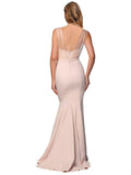 RightBrides Washington Long Sheath Sweetheart Floor Length Sleeveless Nude Stretch Crepe Tulle Bridesmaid Dress